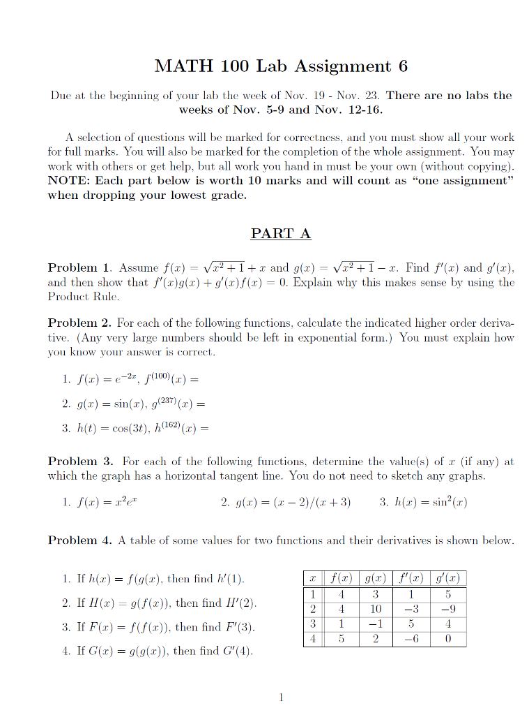 Solved MATH 100 Lab Assignment 6 Due at the begining of your | Chegg.com