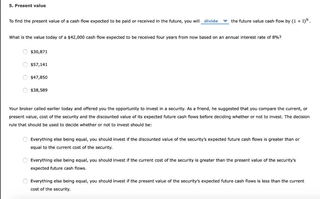 Solved 5. Present value To find the present value of a cash | Chegg.com