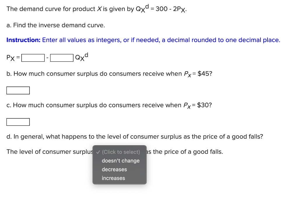 Solved The demand curve for product X is given by