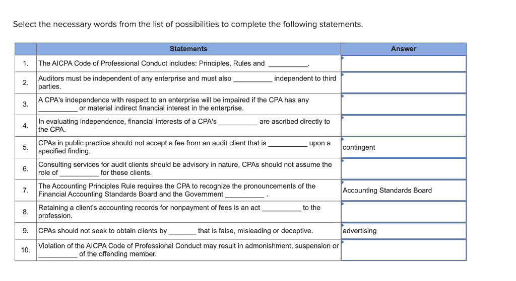 Solved Select the necessary words from the list of | Chegg.com
