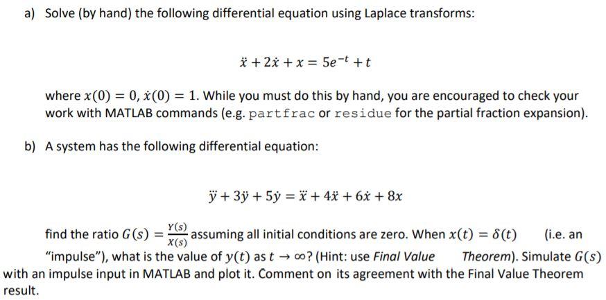 Solved A Solve By Hand The Following Differential Equa Chegg Com