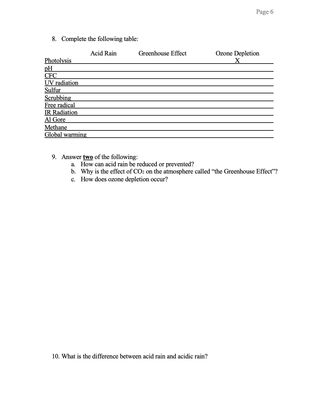 Solved 8. Complete the following table 9. Answer two of the