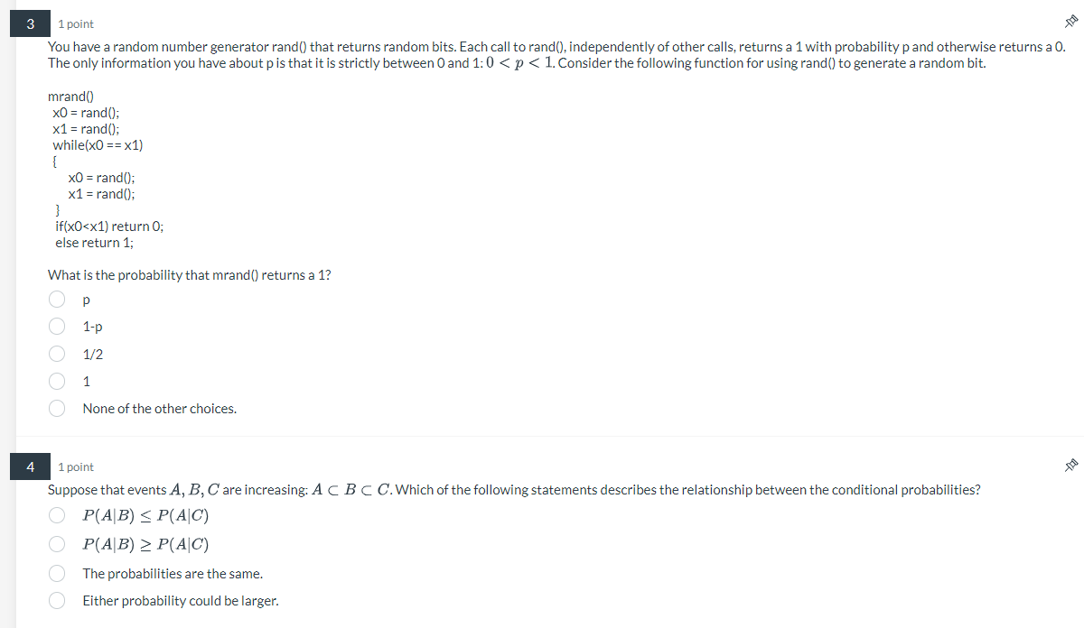 Solved 1 point You have a random number generator rand() | Chegg.com