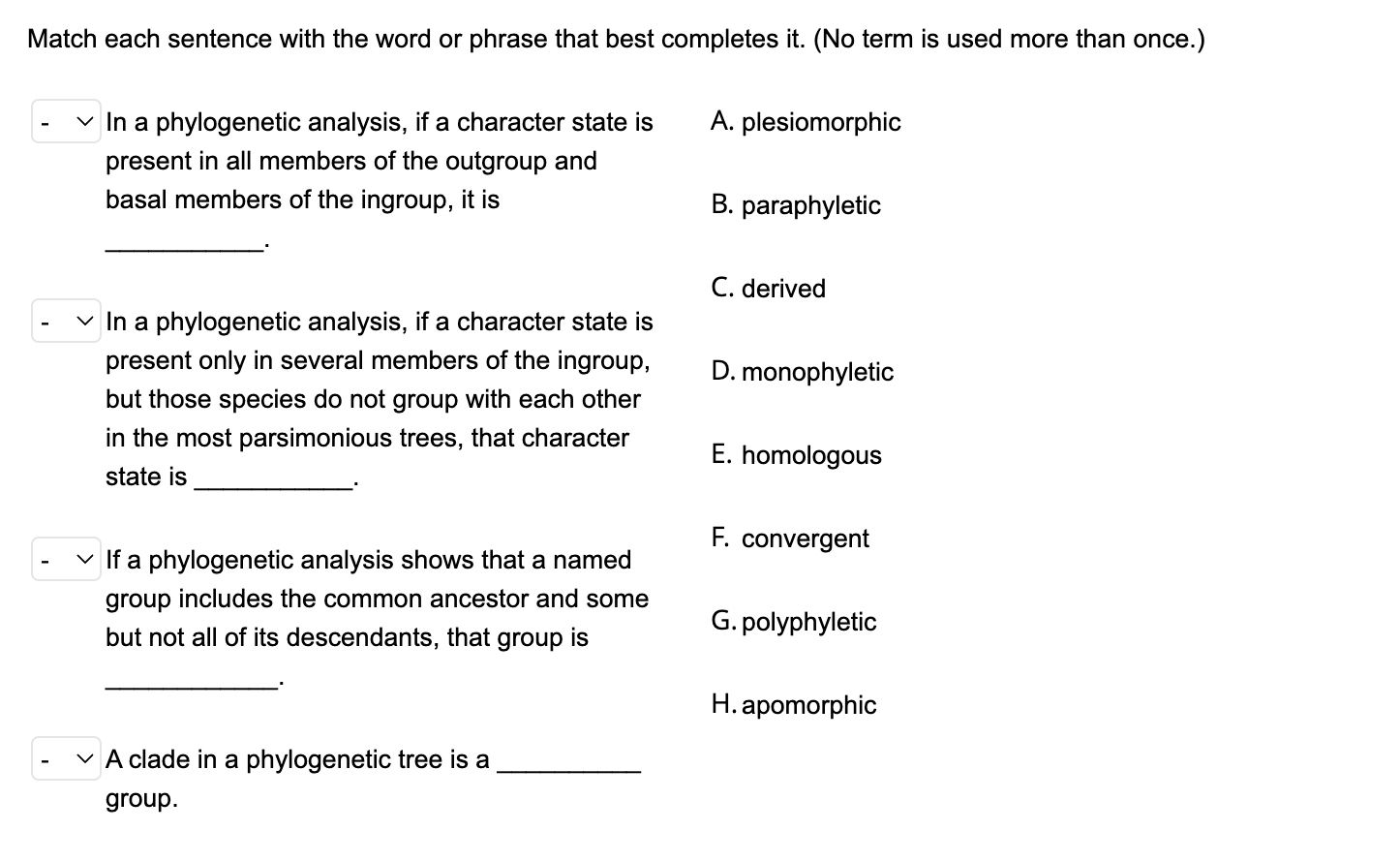Solved latch each sentence with the word or phrase that best