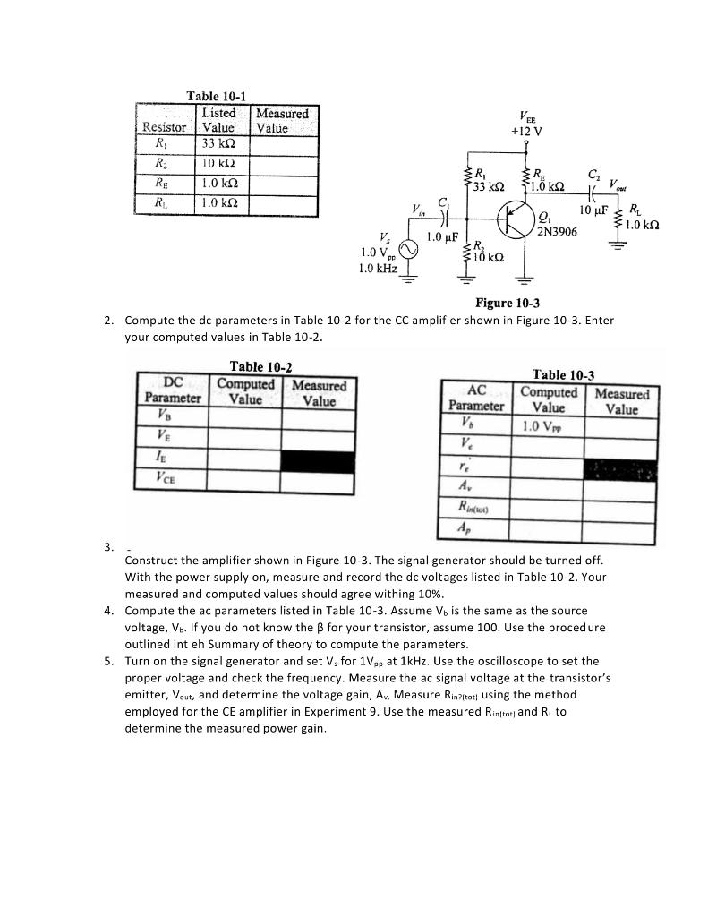 Solved The CommonCollector Amplifier OBJECTIVES After