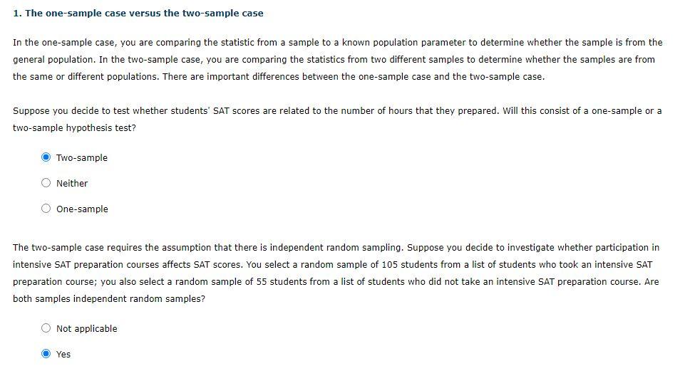 Solved 1. The one-sample case versus the two-sample case In | Chegg.com