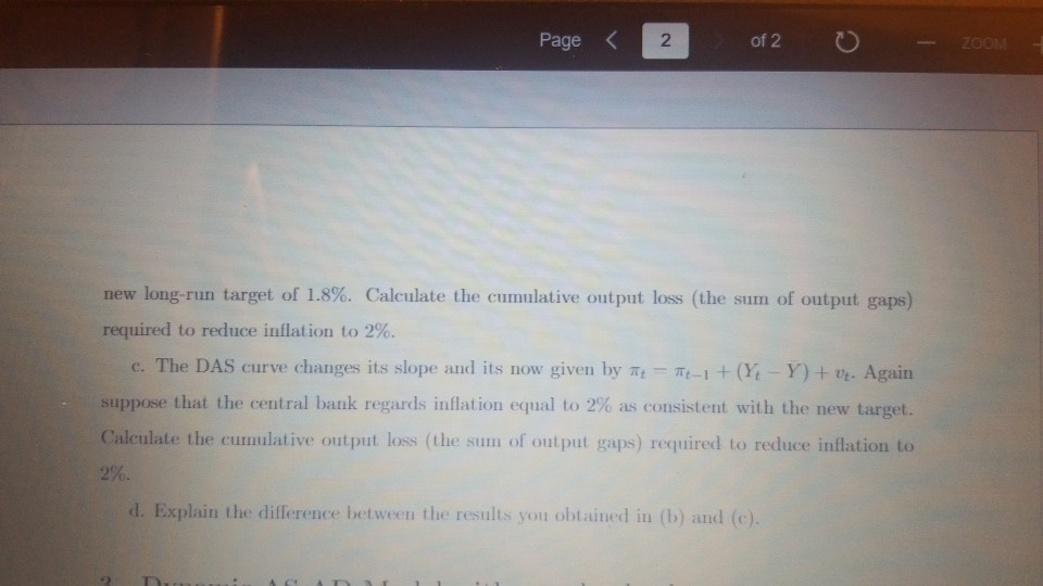 Solved 2 Dynamic ASAD Model The dynamic aggregate demand