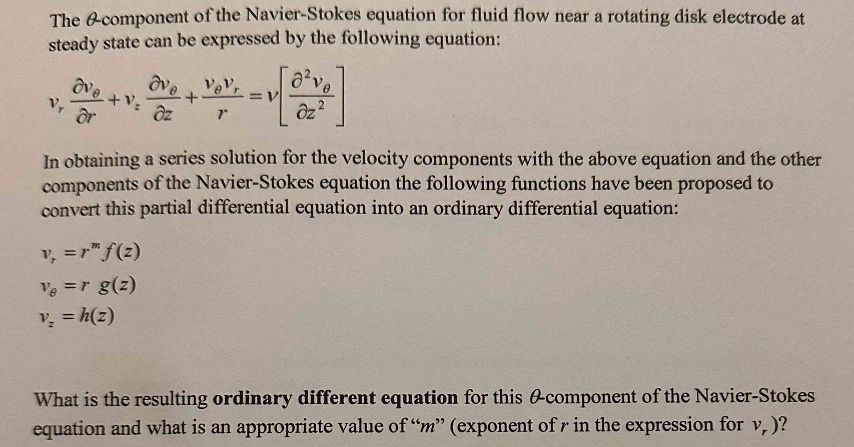 Solved The θ-component of the Navier-Stokes equation for | Chegg.com