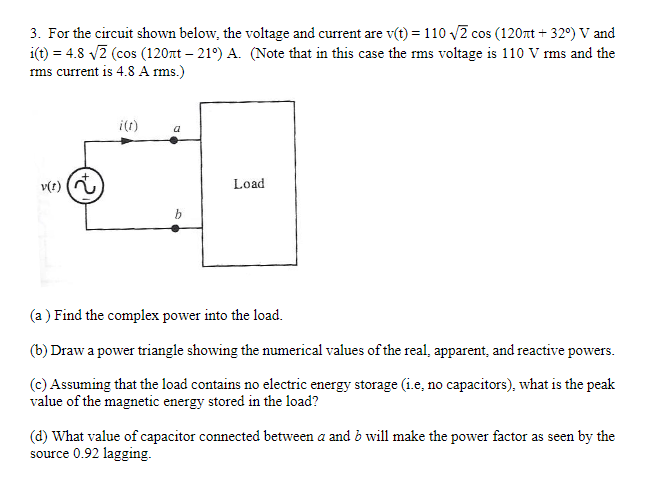 Solved For the circuit shown below, the voltage and current | Chegg.com