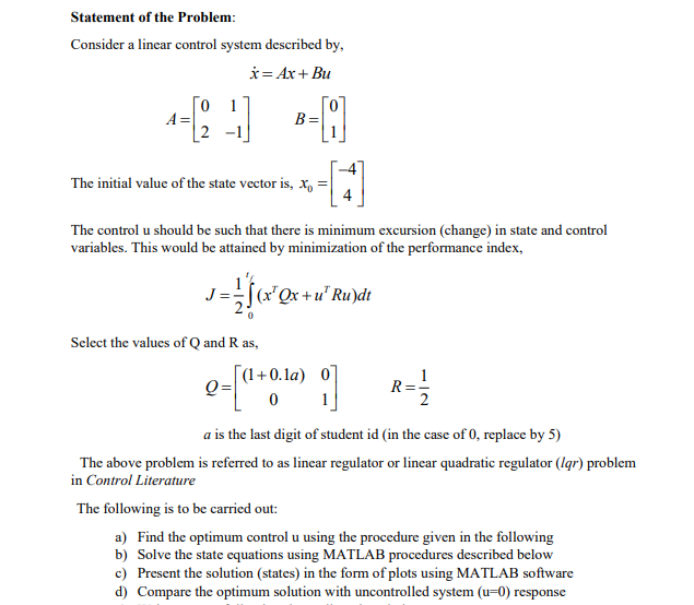 Solved Control system problem with MATLAB | Chegg.com
