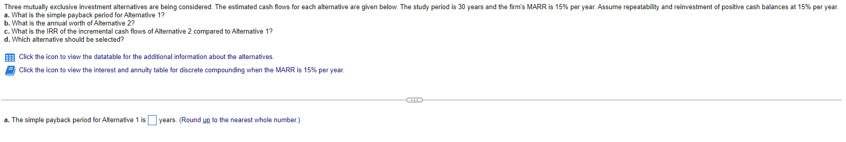 Solved A What Is The Simple Payback Period For Alternative Chegg