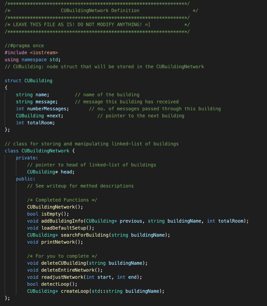 CUBuildingNetwork Implementation | Chegg.com