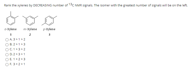 Solved Rank The Xylenes By Decreasing Number Of 13c Nmr S Chegg Com