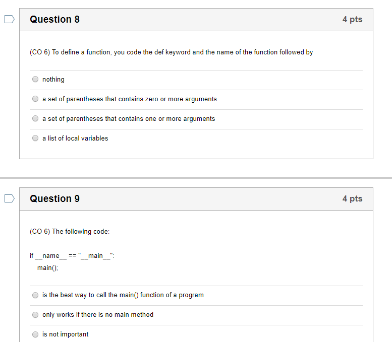 Solved (CO 6) To define a function, you code the def keyword
