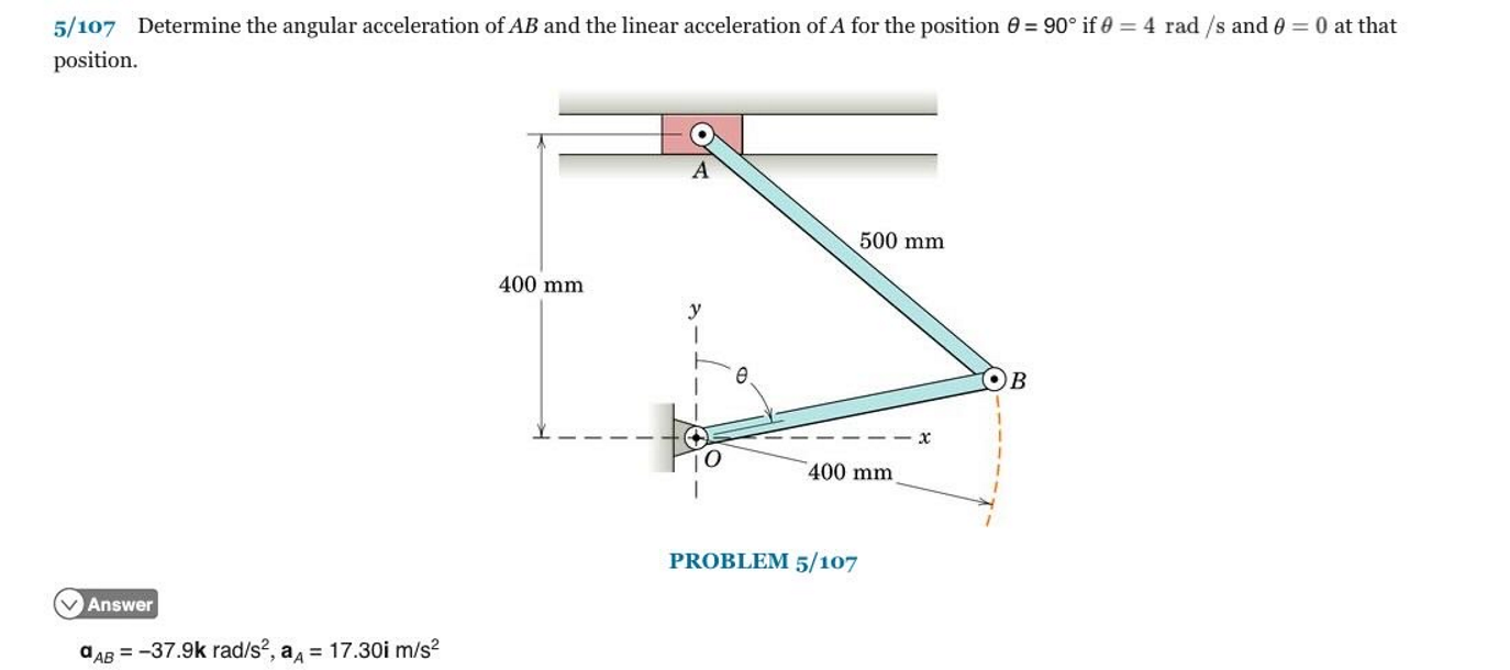 Solved 5/107 Determine the angular acceleration of AB and