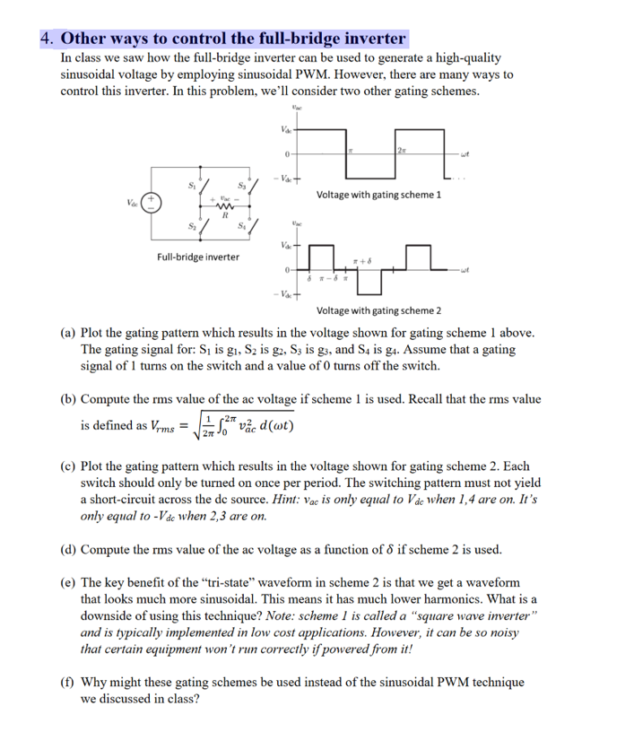 Solved 4. Other ways to control the full-bridge inverter In | Chegg.com