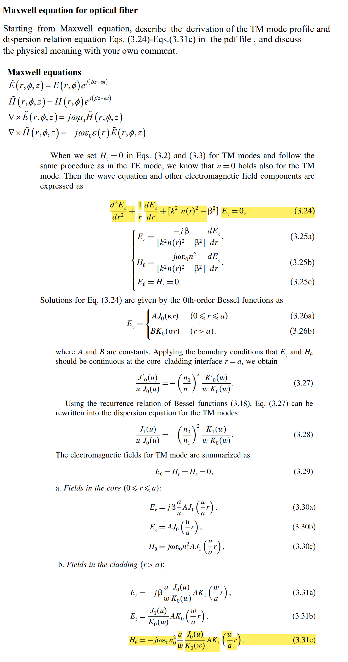 Solved Maxwell Equation For Optical Fiber Starting From | Chegg.com