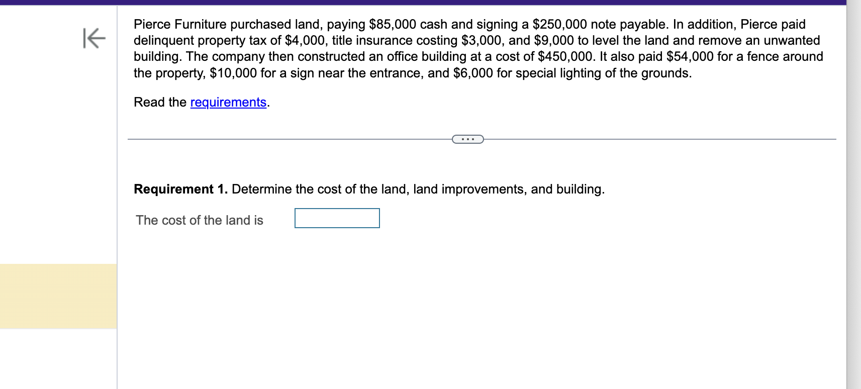 Solved Pierce Furniture purchased land, paying 85,000 cash