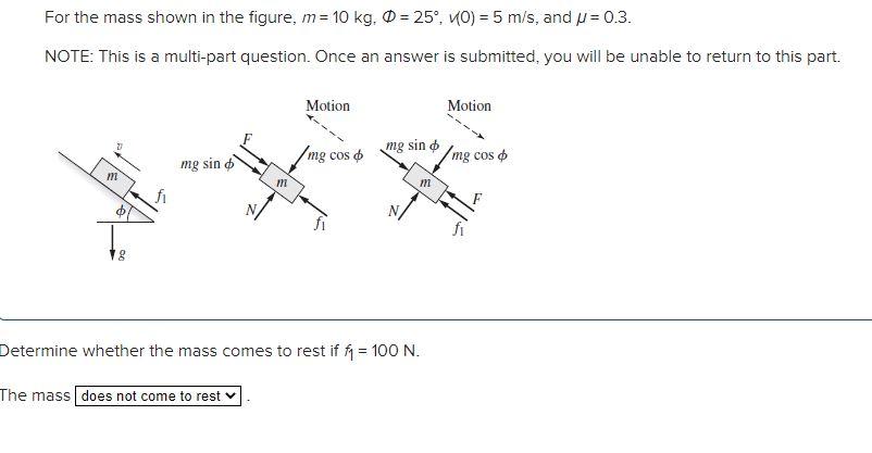 Solved For the mass shown in the figure, m= 10 kg, O = 25°, | Chegg.com 