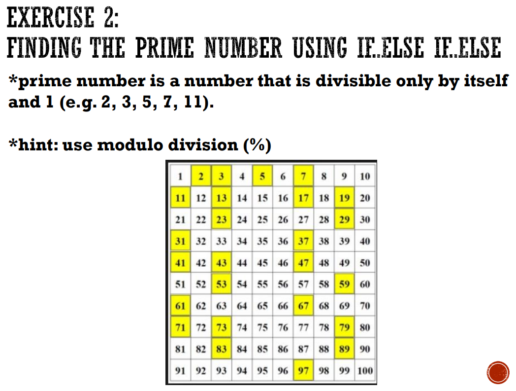 Solved EXERCISE 2: FINDING THE PRIME NUMBER USING IF. ELSE | Chegg.com