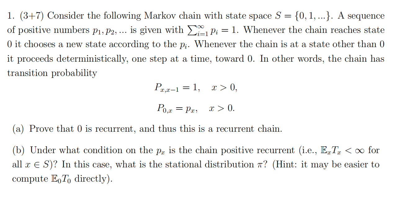 Solved = . 1. (3+7) Consider The Following Markov Chain With | Chegg.com