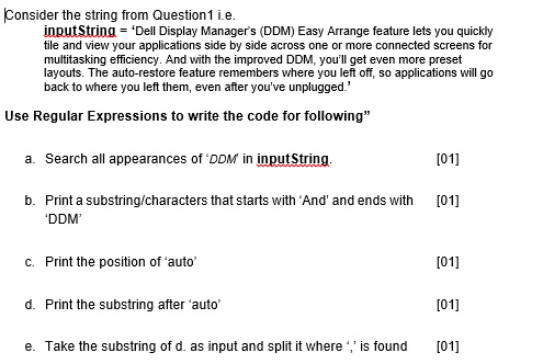 Solved Consider the string from Question 1 i.e. inputString | Chegg.com