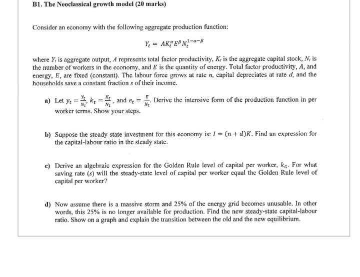 Solved B1. ﻿The Neoclassical growth model (20 | Chegg.com