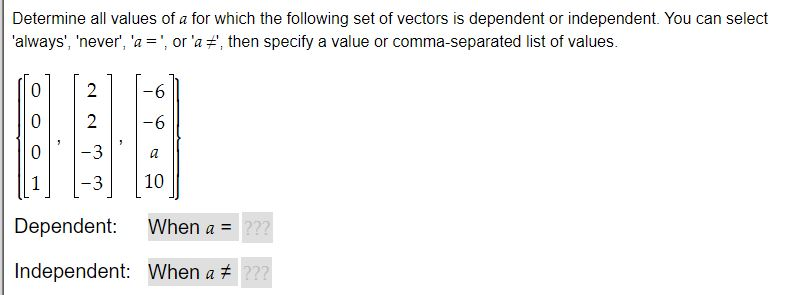 Solved Determine all values of a for which the following set | Chegg.com