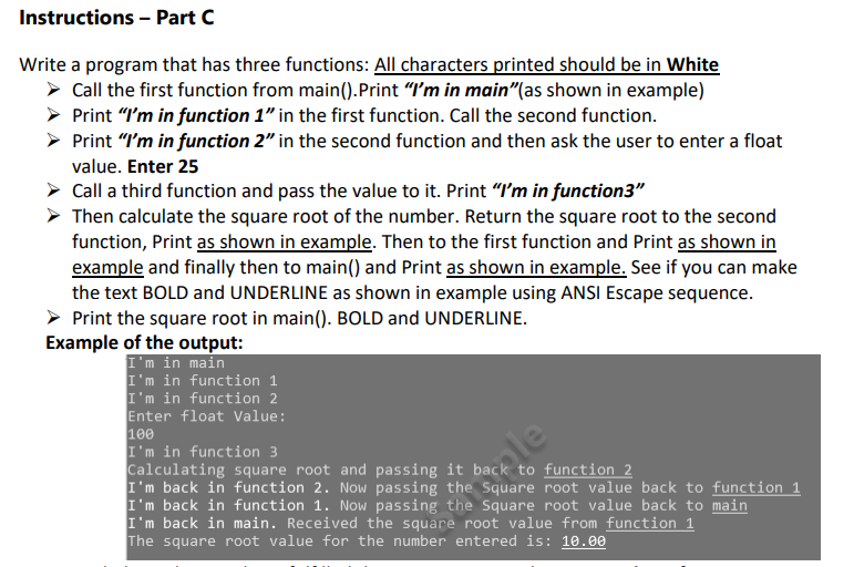 alt: program is made of functions, each with def... Solved Instructions - Part Write a program that has three | Chegg.com