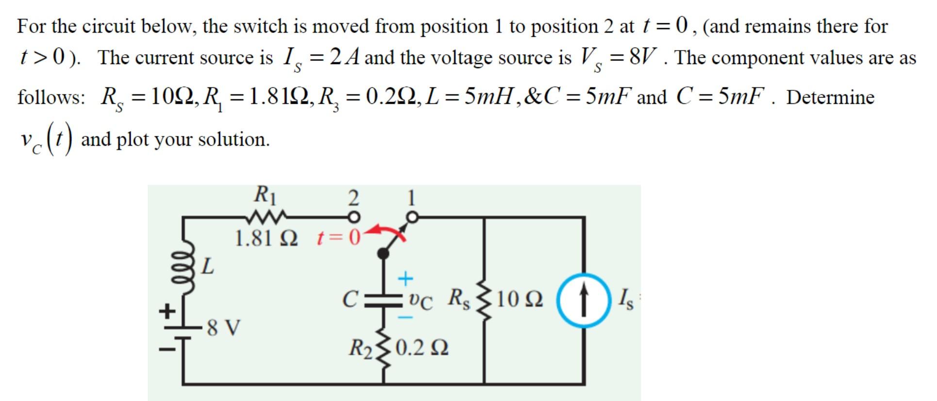 Solved For The Circuit Below, The Switch Is Moved From | Chegg.com