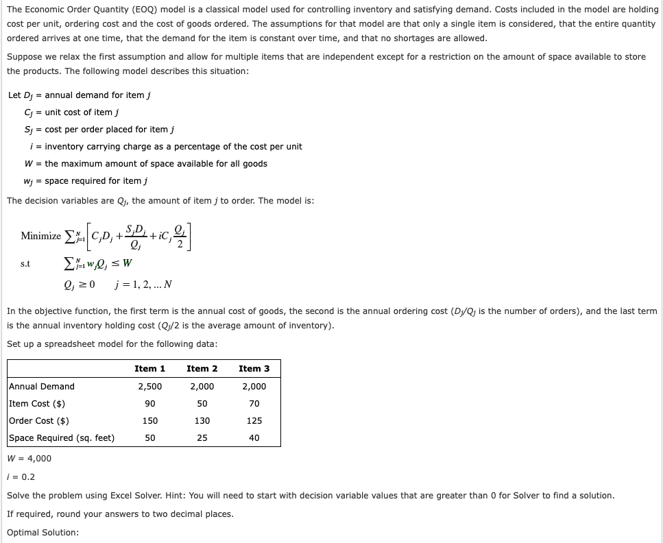 Solved The Economic Order Quantity (EOQ) model is a | Chegg.com