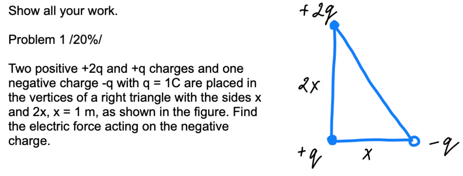 Solved two positive +2q and q charged and one negative -q | Chegg.com