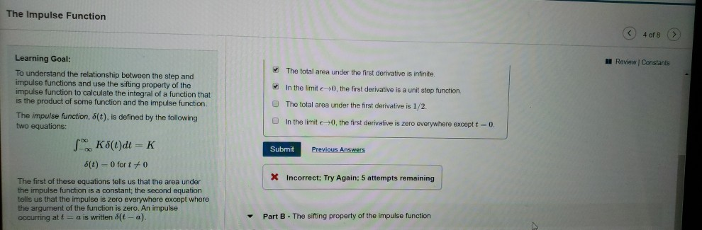 Solved The Impulse Function ③ 4or8 Review Constants Part A - | Chegg.com