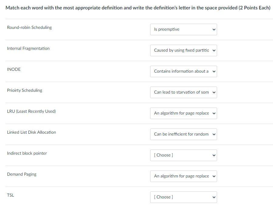 Solved Match each word with the most appropriate definition | Chegg.com