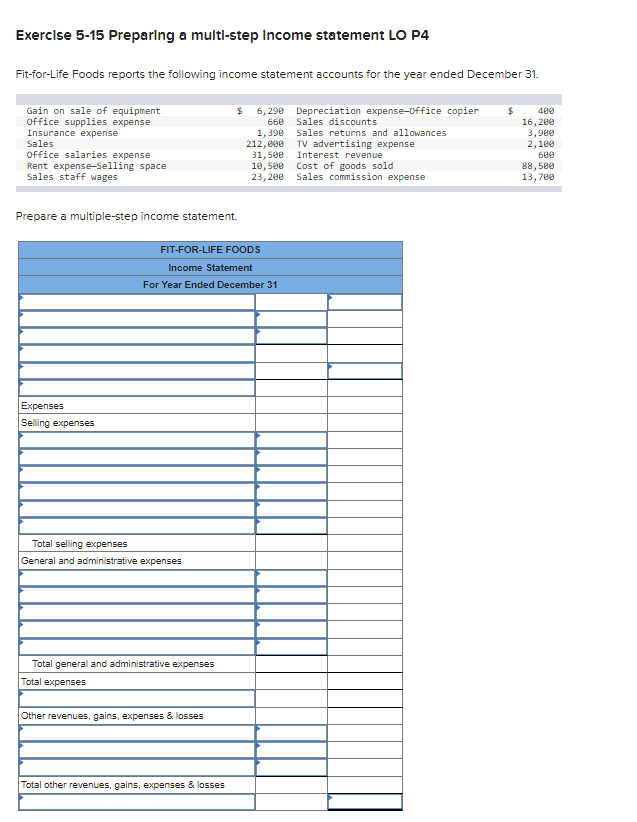 Solved Exercise 5-15 Preparing a multi-step Income statement | Chegg.com