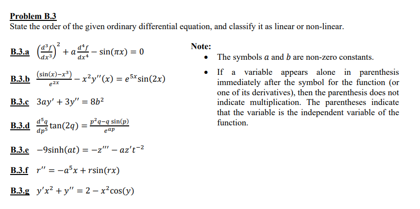 Solved Problem B.3 State The Order Of The Given Ordinary | Chegg.com