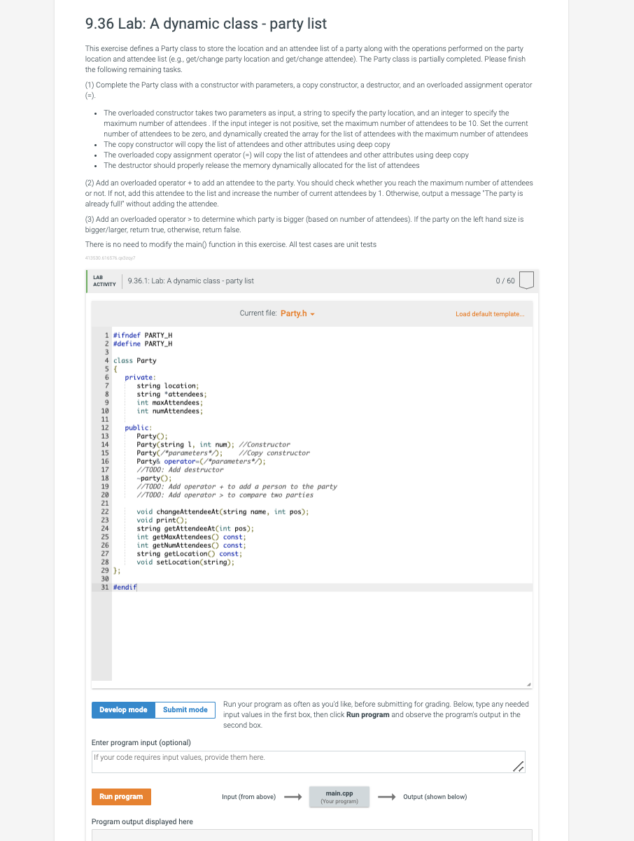 Solved 9.36 Lab: A dynamic class - party list This exercise | Chegg.com