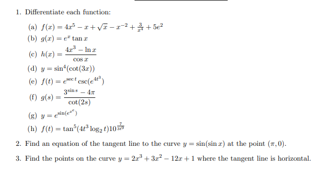 1 Differentiate Each Function Cosi A F X 4 C Chegg Com