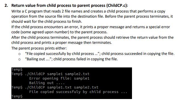 Solved 2. Return value from child process to parent process | Chegg.com