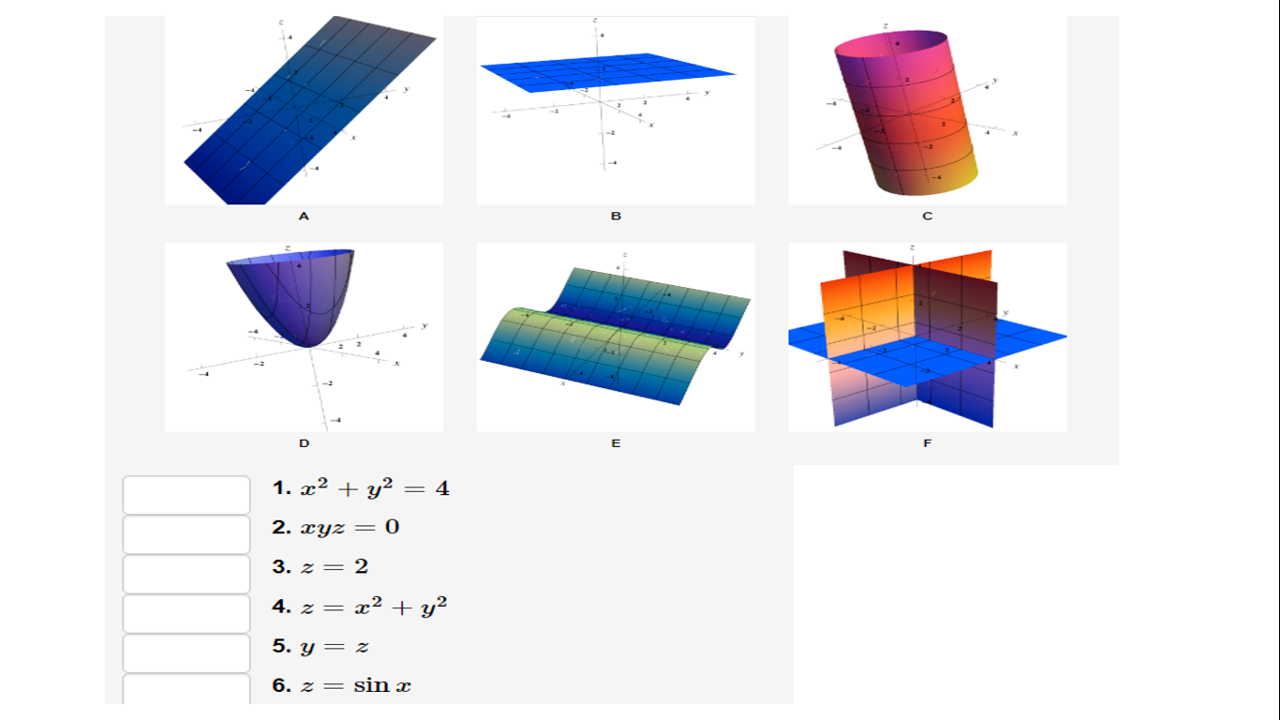 Solved 1 X2 Y2 4 Xyz 0 3 Z 2 4 Z X2 Y2 2 Sin X Chegg Com