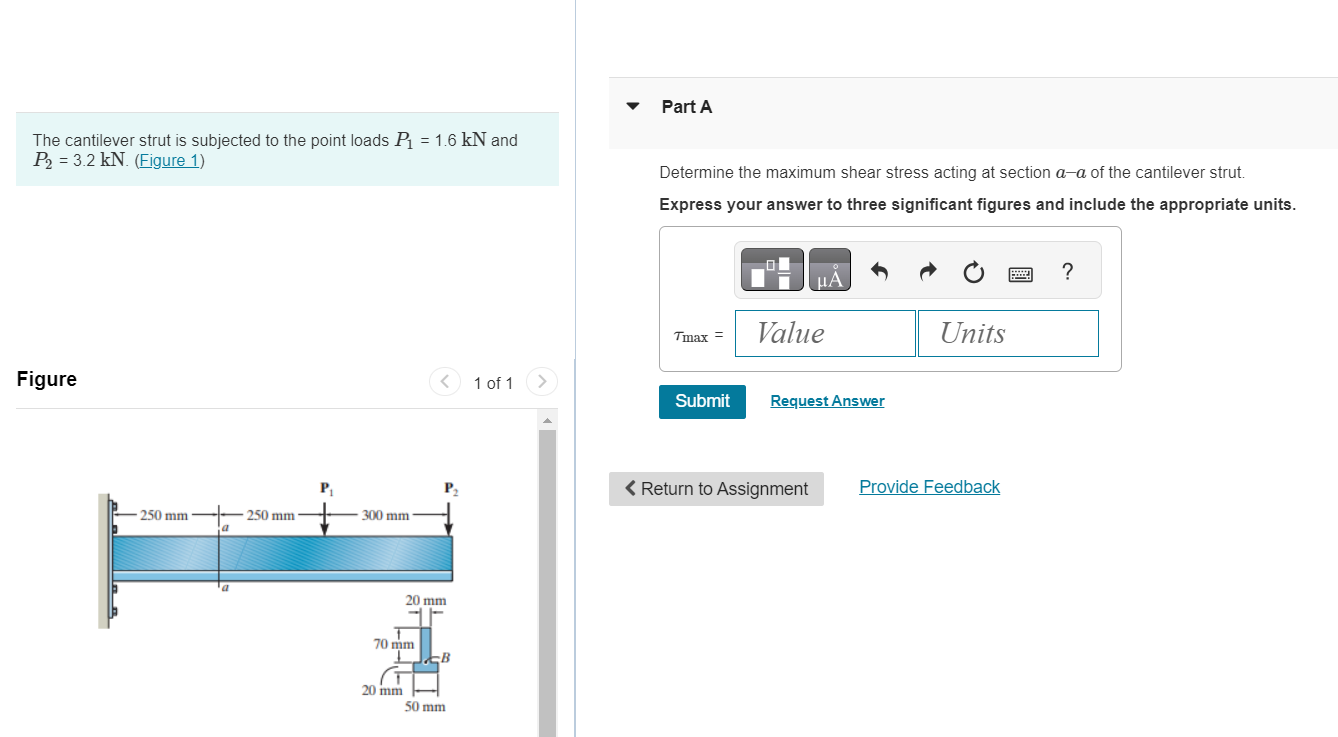 Solved The cantilever strut is subjected to the point loads | Chegg.com