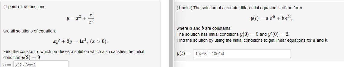 Solved (1 point) The functions y=x2+x2c are all solutions of | Chegg.com