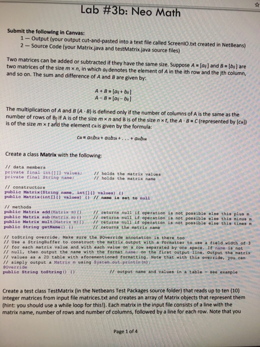 Solved Lab #3b:Neo Math Submit the following in Canvas: | Chegg.com