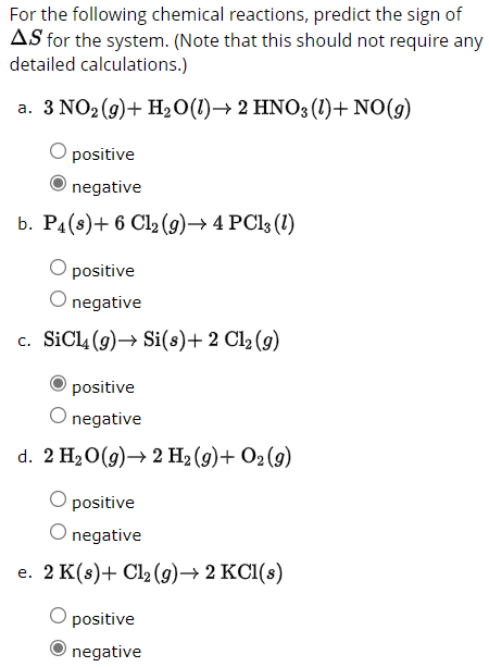 Solved For the following chemical reactions, predict the | Chegg.com