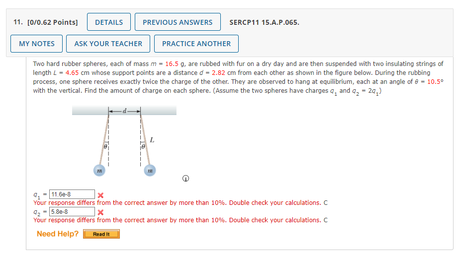 Solved Two hard rubber spheres, each of mass m=16.5 g, are