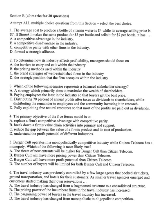 Solved Section B (40 Marks For 30 Questions) Attempt ALL | Chegg.com