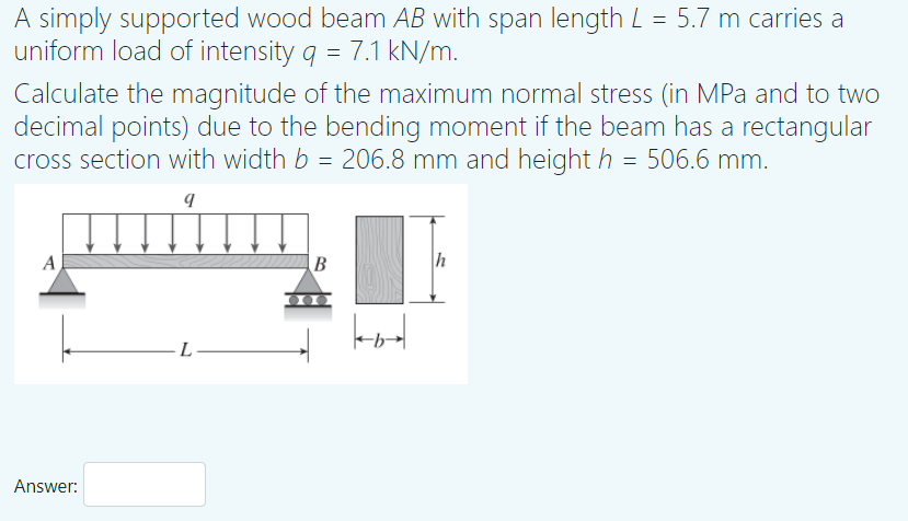 Solved A simply supported wood beam AB with span length L = | Chegg.com