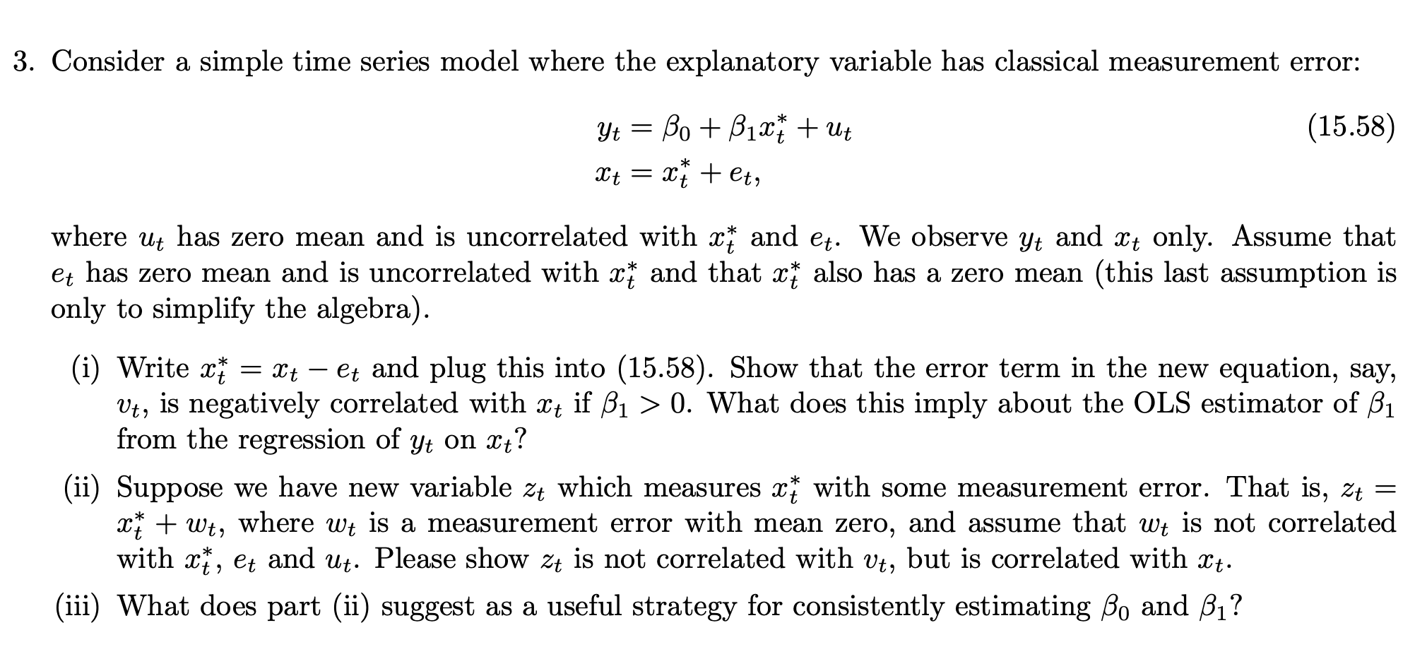 Solved 3. Consider a simple time series model where the | Chegg.com