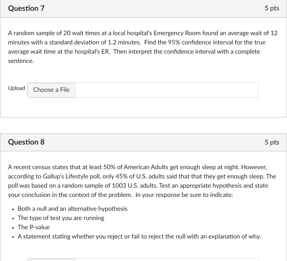 Solved A random sample of 20 wait times at a local | Chegg.com