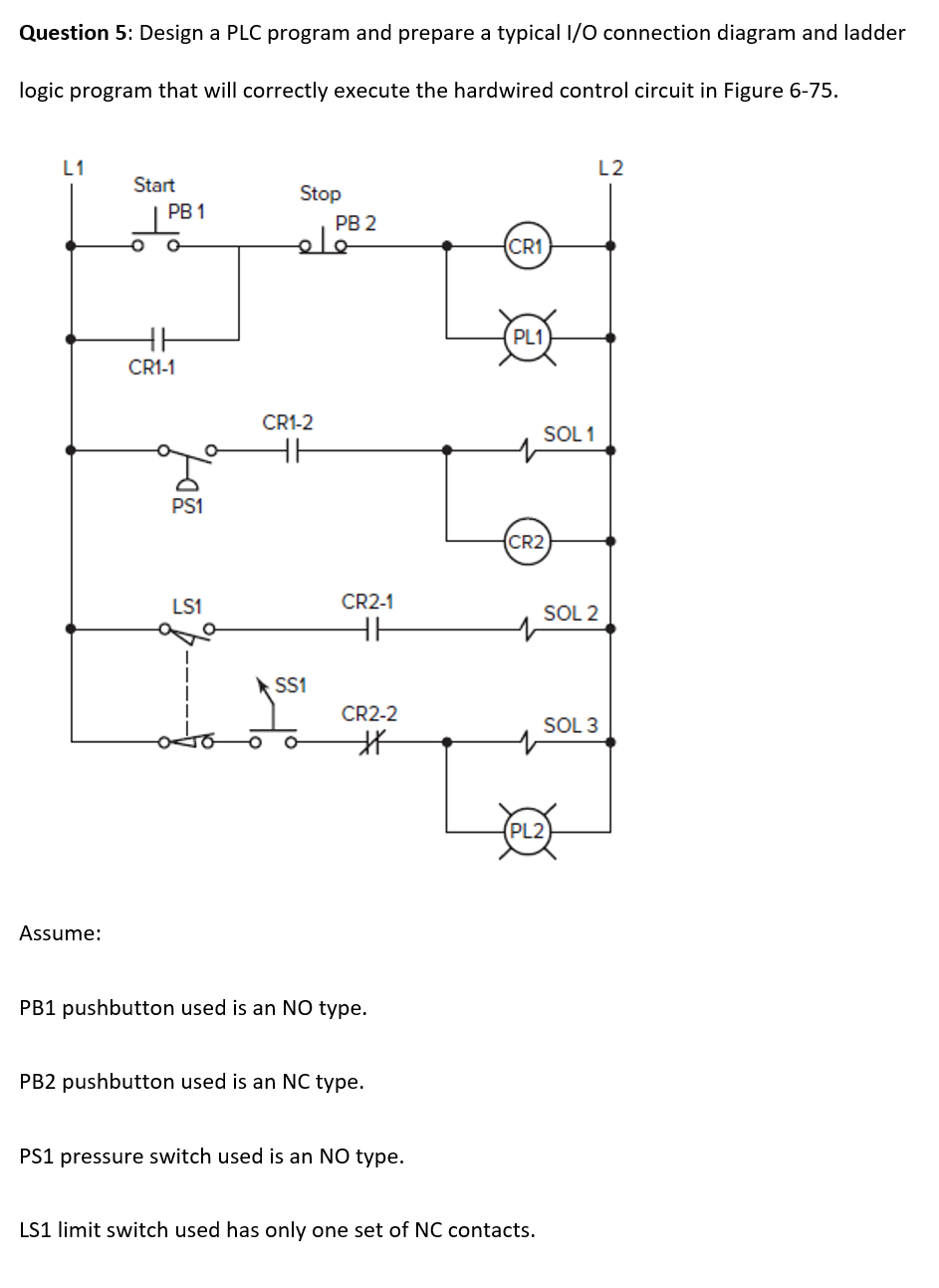 Question 5 Design a PLC program and prepare a